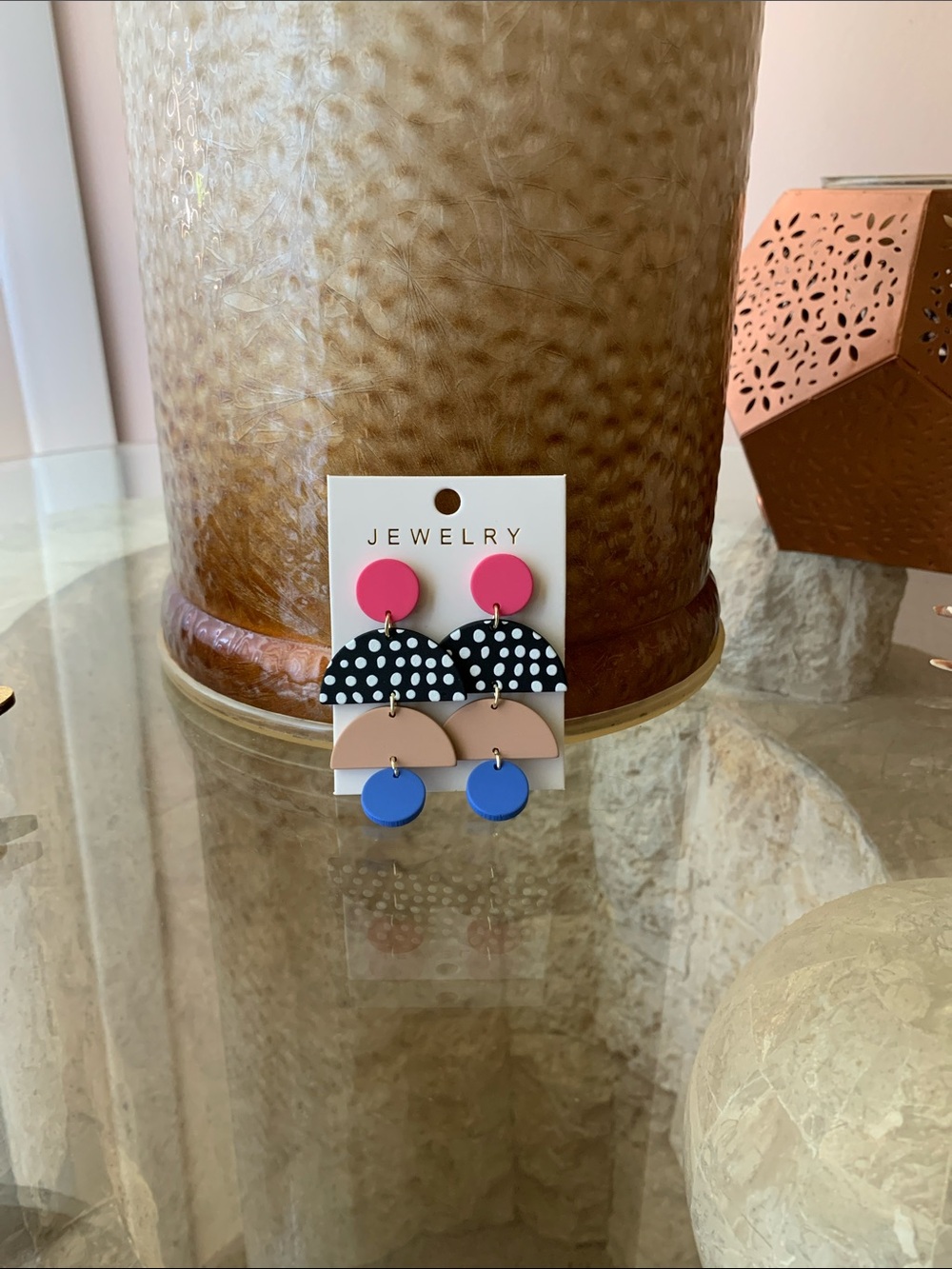 Colorblock Polka Dot Dangle Earrings